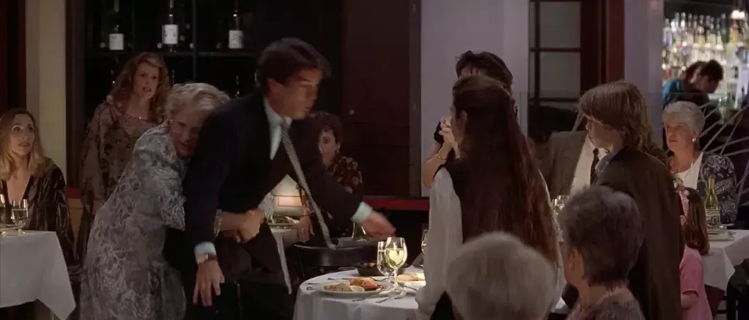 Mrs.Doubtfire saving a man from choking at Bridges Restaurant