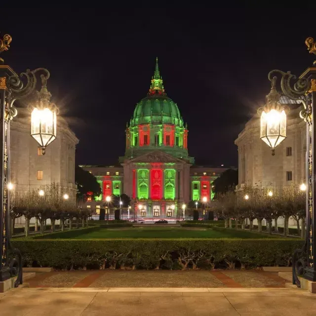 San Francisco City Hall lit for the holidays.